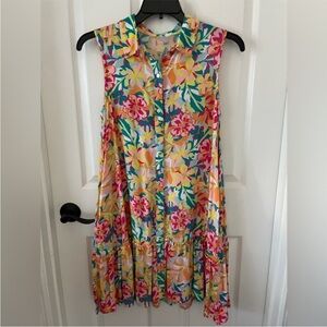 Sleeveless Floral Shirt Dress, Size M